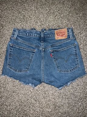 Levi's 501 Blue Frayed Hem Jean Shorts